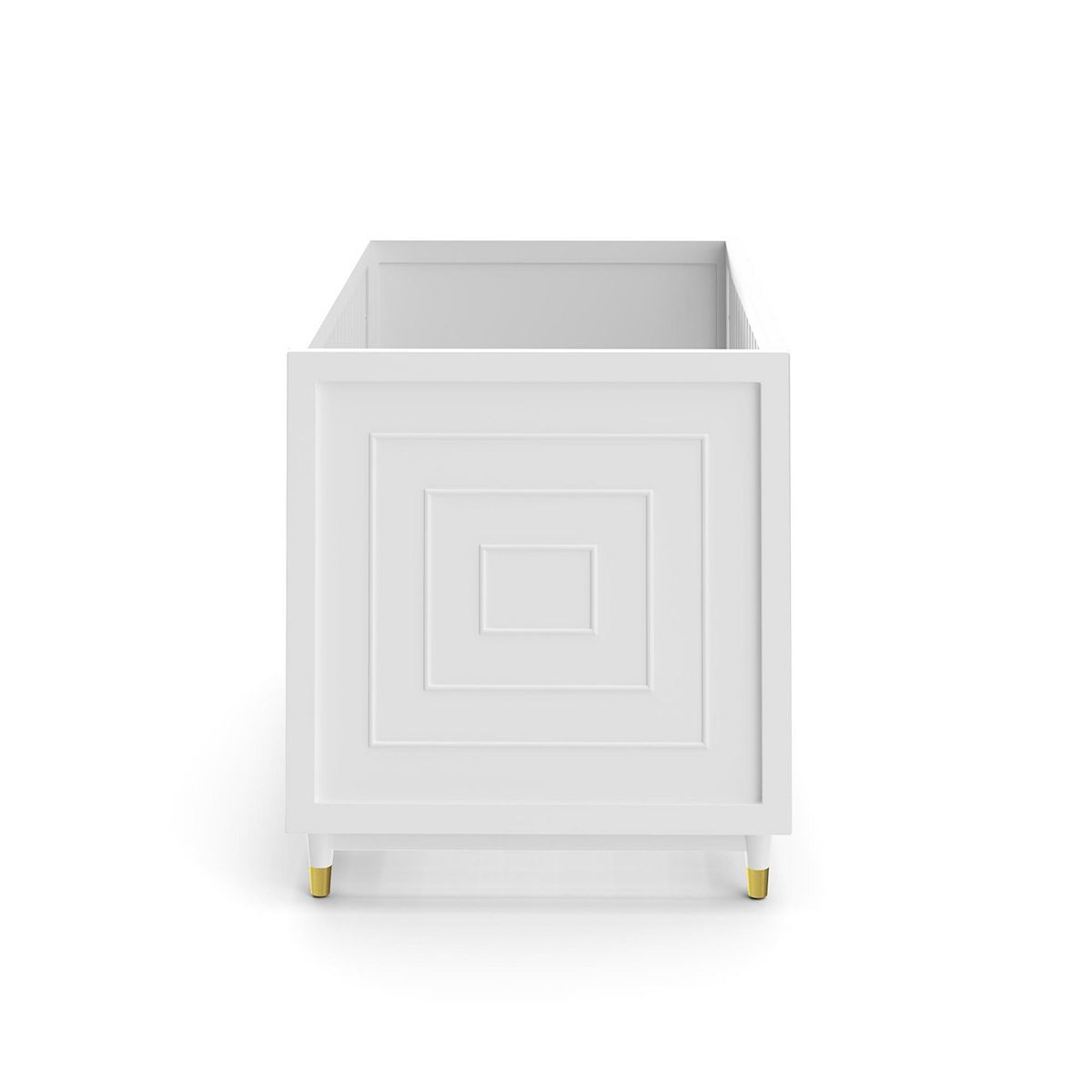 White crib end panel with large inset square detail