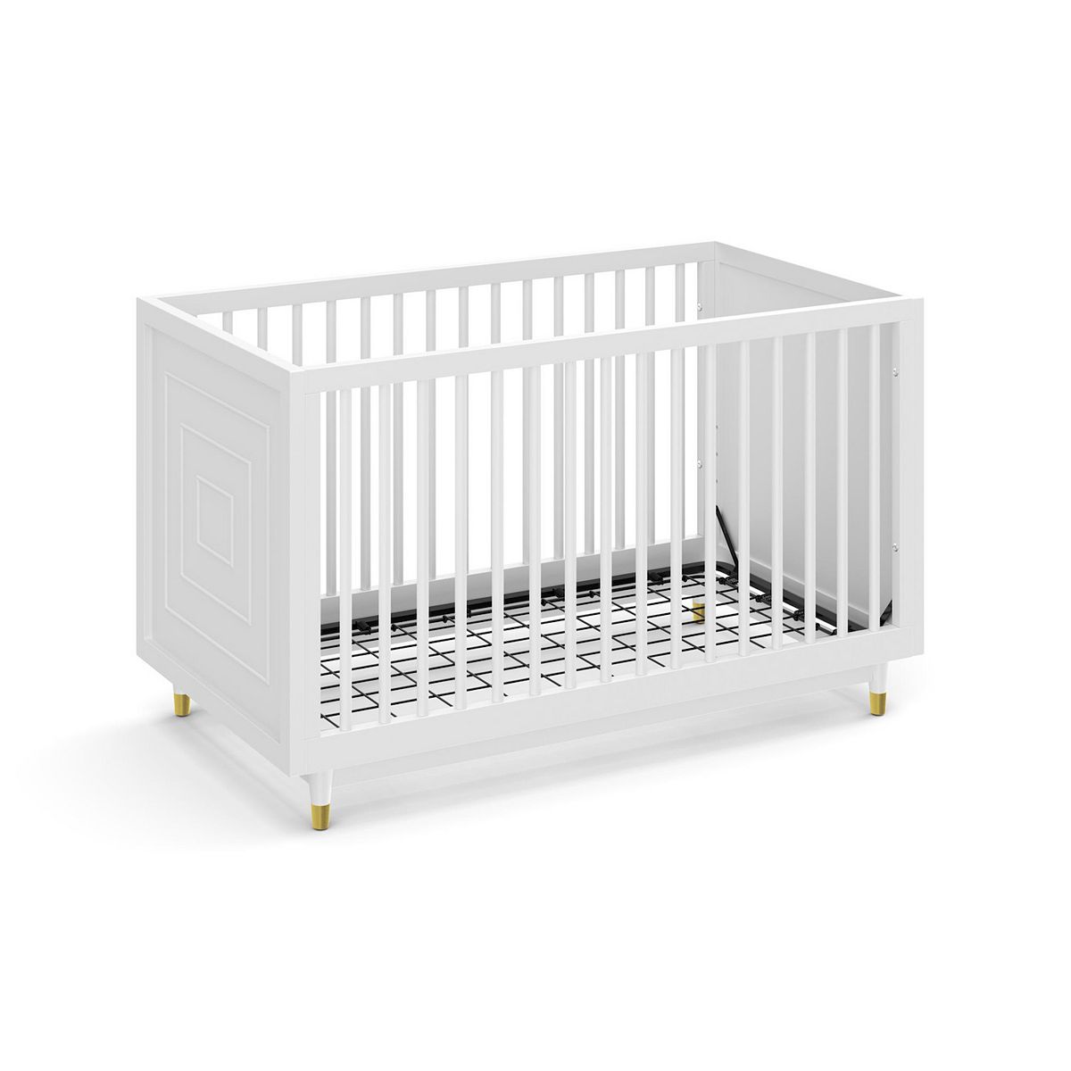 Little Seeds Aviary 3-in-1 crib white with slatted sides and adjustable mattress base