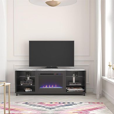 CosmoLiving by Cosmopolitan Westchester Faux Marble Top Electric Fireplace TV Stand