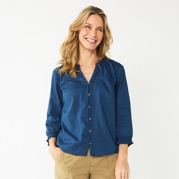 Women's Sonoma Goods For Life® Button-Front Three-Quarter Sleeve Top