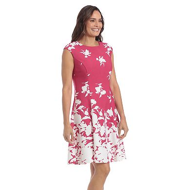 Women's London Times Print Cap Sleeve Fit & Flare Dress