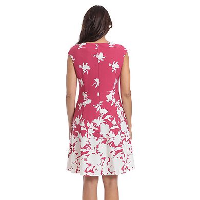 Women's London Times Print Cap Sleeve Fit & Flare Dress