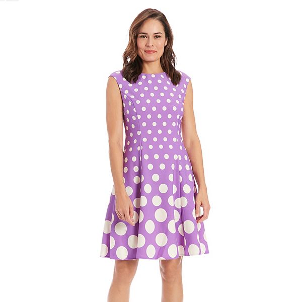 Women's London Times Print Fit & Flare Dress - Lilac Ivory (10)