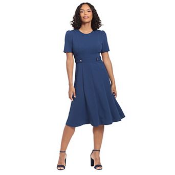 Women's London Times Solid Side Tab Fit & Flare Dress