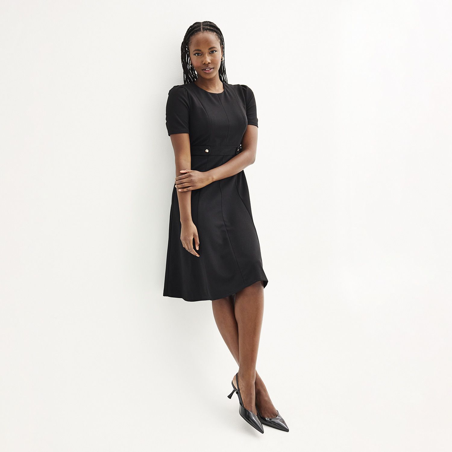 Women's London Times Solid Side Tab Fit & Flare Dress