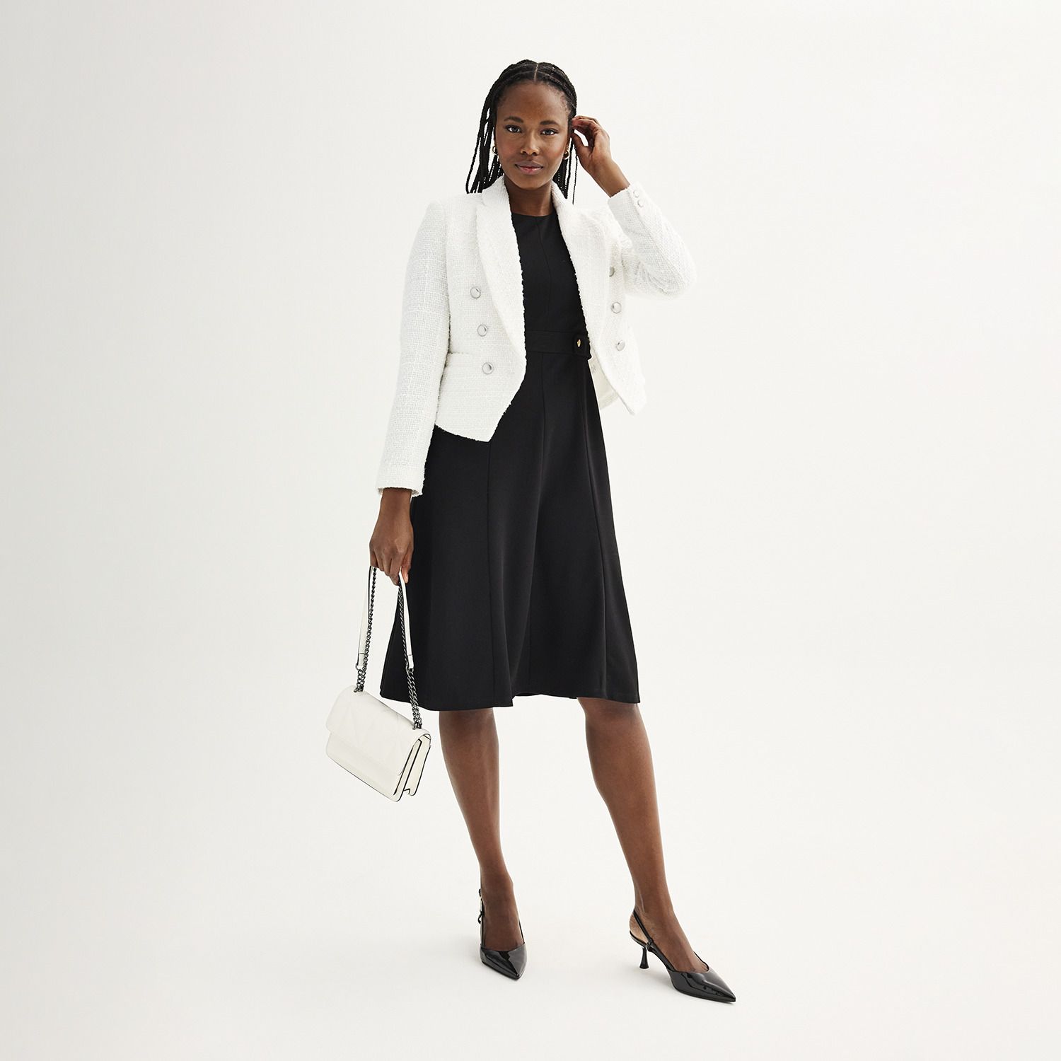 Women's London Times Solid Side Tab Fit & Flare Dress