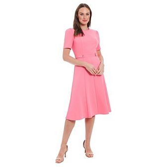 Women's London Times Solid Side Tab Fit & Flare Dress