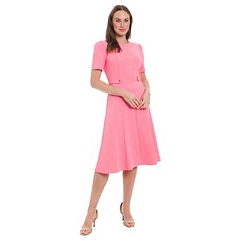 Women's London Times Solid Side Tab Fit & Flare Dress