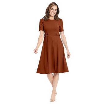 Women's London Times Solid Side Tab Fit & Flare Dress