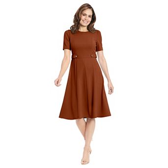Women's London Times Solid Side Tab Fit & Flare Dress