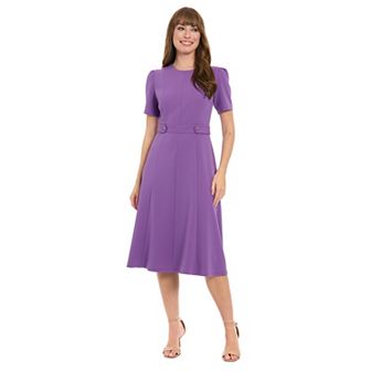 Women's London Times Solid Side Tab Fit & Flare Dress