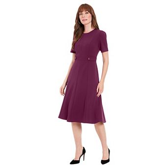 Women's London Times Solid Side Tab Fit & Flare Dress