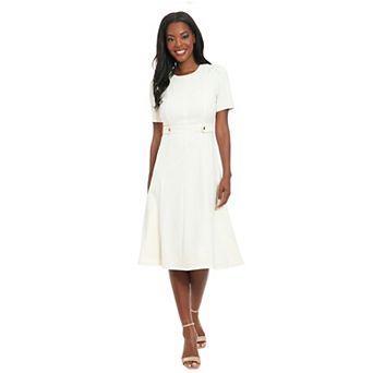 Women's London Times Solid Side Tab Fit & Flare Dress