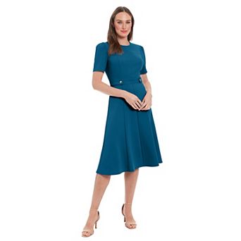 Women's London Times Solid Side Tab Fit & Flare Dress