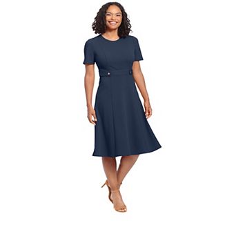 Women's London Times Solid Side Tab Fit & Flare Dress