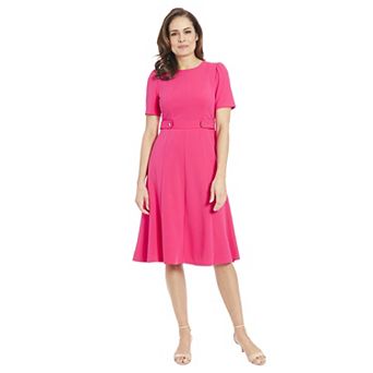 Women's London Times Solid Side Tab Fit & Flare Dress