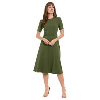 Women's London Times Solid Side Tab Fit & Flare Dress