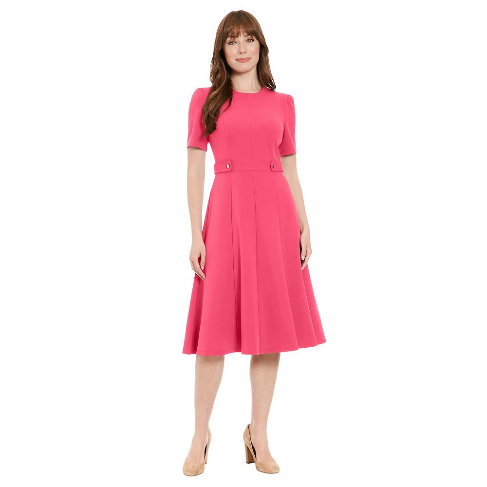 Women's London Times Solid Side Tab Fit & Flare Dress