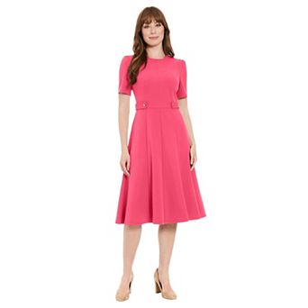 Women's London Times Solid Side Tab Fit & Flare Dress