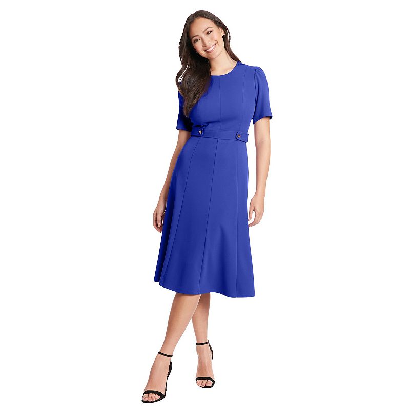 Women's London Times Solid Side Tab Fit & Flare Dress