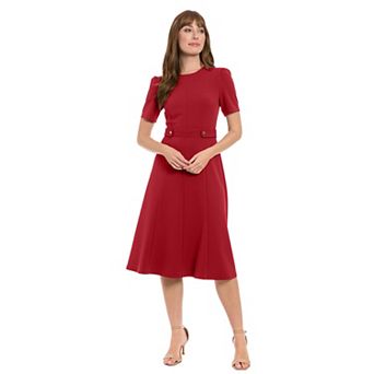 Women's London Times Solid Side Tab Fit & Flare Dress