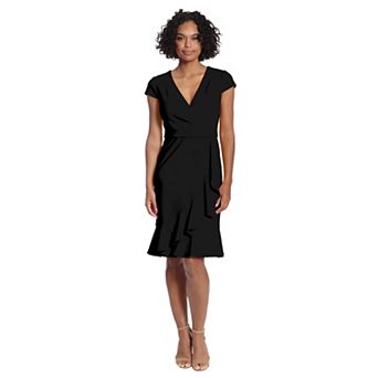 Women's London Times Cascade Ruffle Faux-Wrap Dress