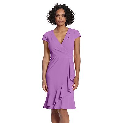 purple ruffle wrap dress JAYLEY Charlotte Wrap Dress with Ruffle Hem and Puff Sleeves in Purple