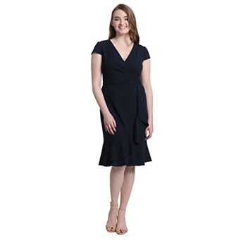 Women's London Times Cascade Ruffle Faux-Wrap Dress