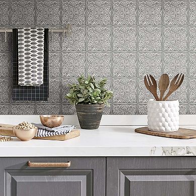 NextWall Embossed Tile Peel and Stick Wallpaper