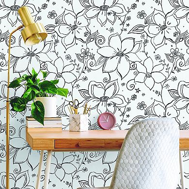 NextWall Linework Floral Peel and Stick Wallpaper