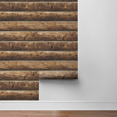 NextWall Log Cabin Peel and Stick Wallpaper