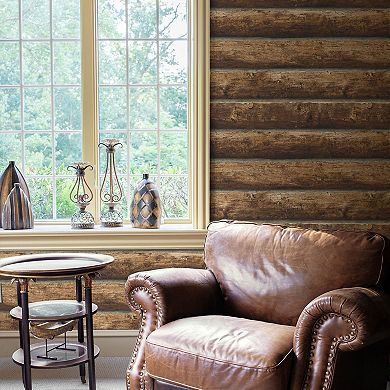 NextWall Log Cabin Peel and Stick Wallpaper