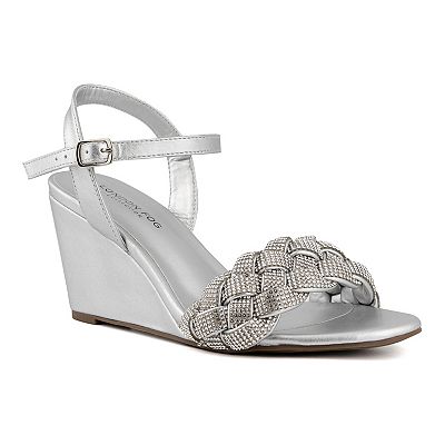 London Fog Women s Delaney Dress Wedge Sandal Silver 10