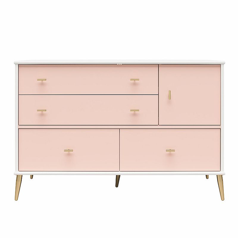 Little Seeds Valentina Asymmetrical 4-Drawer Convertible Dresser, Pink