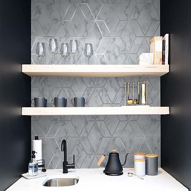 NextWall Marble Tile Peel and Stick Wallpaper