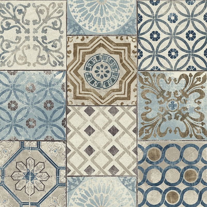 NextWall Moroccan Style Peel and Stick NW30002 Mosaic Tile Wallpaper  Blue  Copper  Grey