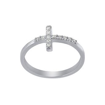 Main And Sterling Sterling Silver Cubic Zirconia Cross Band Ring