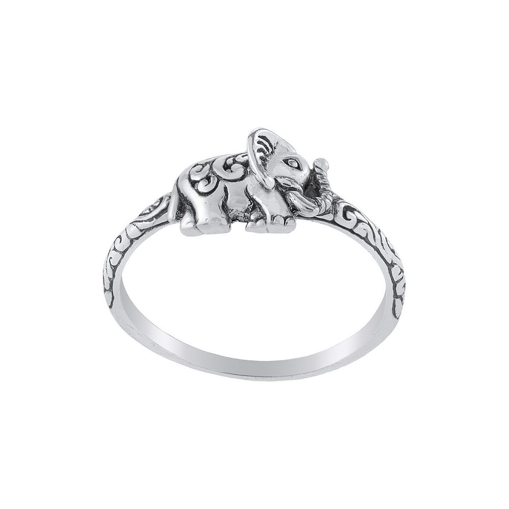 Main and Sterling Oxidized Sterling Silver Mini Elephant Ring