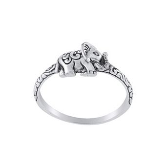 Main and Sterling Oxidized Sterling Silver Mini Elephant Ring
