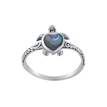 Main and Sterling Sterling Silver Oxidized Abalone Mini Turtle Ring