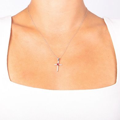 Main and Sterling Sterling Silver Cubic Zirconia Cross & Colored Glass Heart Necklace