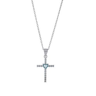 Main and Sterling Sterling Silver Cubic Zirconia Cross & Colored Glass Heart Necklace