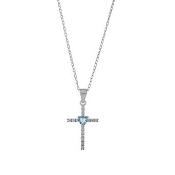 Main and Sterling Sterling Silver Cubic Zirconia Cross & Colored Glass Heart Necklace