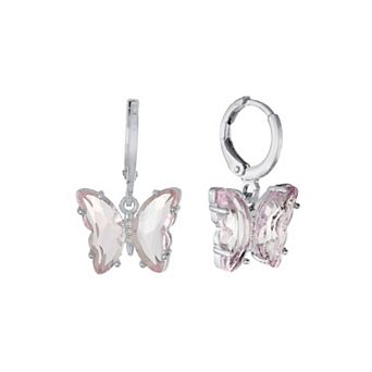 Main and Sterling Light Pink Crystal Butterfly Drop Earrings