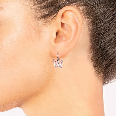 Main and Sterling Light Pink Crystal Butterfly Drop Earrings