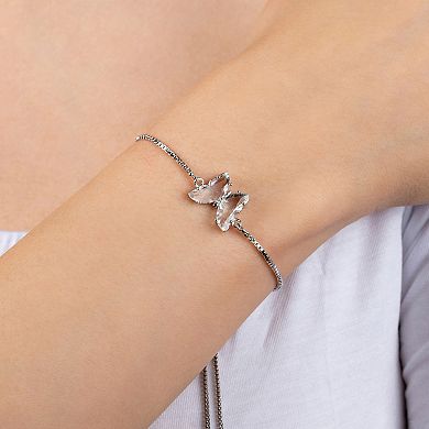 Main and Sterling Fine Silver Plated Crystal Butterfly Adjustable Bracelet