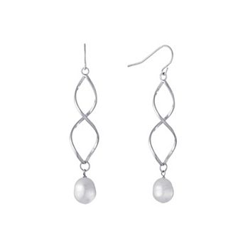 Main and Sterling Freshwater Cultured Pearl Twisted Drop Earrings