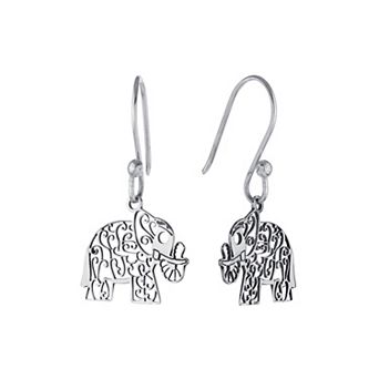 Main And Sterling Sterling Silver Laser Cut Elephant Drop Earrings