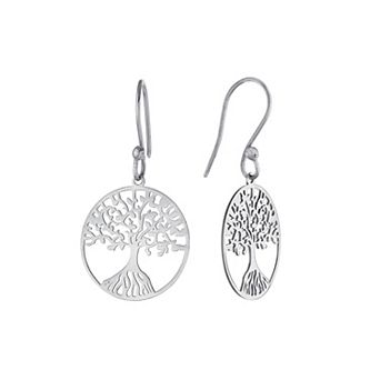 Main And Sterling Sterling Silver Laser Cut Tree of Life Drop Earrings