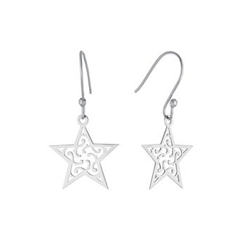 Main and Sterling Sterling Silver Laser Cut Star Drop Earrings